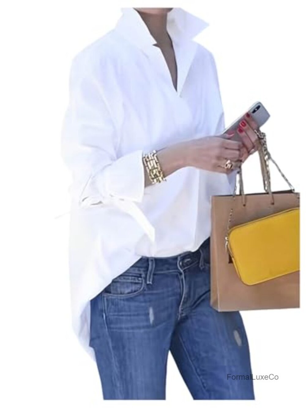 Oversized Dress Shirt Button Down Long Sleeve Business Casual Blouse Tie Cuff